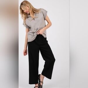 Women's Casual Linen Cotton NeW Black Wide-Leg Pants Cropped. Size Large.
